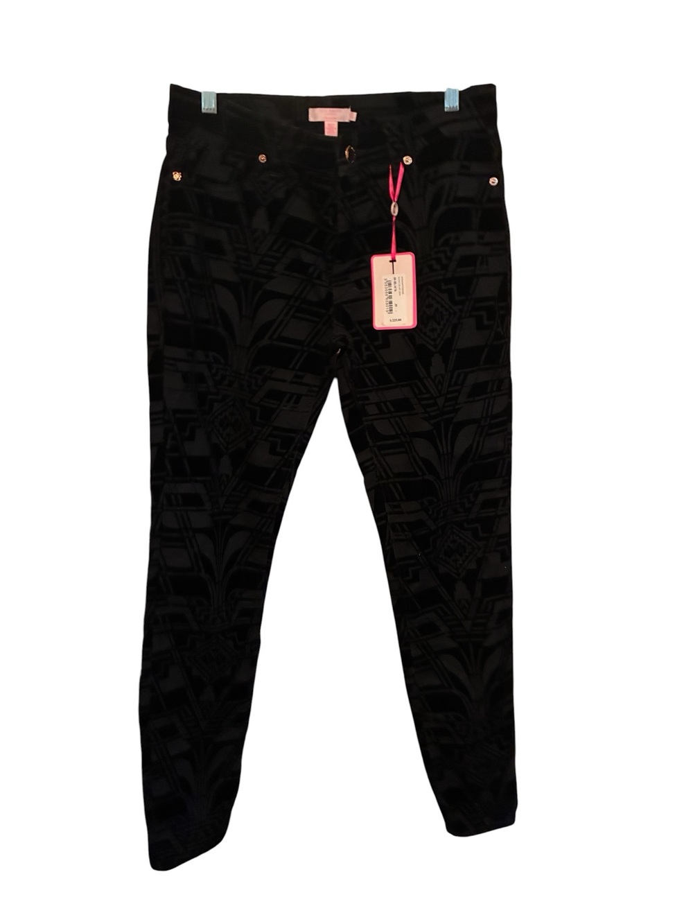 NWT TED BAKER LONDON BLACK VELVET GEOMETRIC SKINNY JEANS SIZE 30